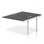 A sleek and modern office setup with a dynamic bench desk and add on units. The silver frame perfectly complements the black desk, making it a stylish addition to any workspace. Ideal for a collaborative and productive environment.