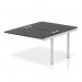 A sleek and modern office setup with a dynamic bench desk and add on units. The silver frame perfectly complements the black desk, making it a stylish addition to any workspace. Ideal for a collaborative and productive environment.