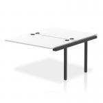 The photo captures a sleek and modern Dynamic Bench Desk Add On Unit, part of the Impulse Bench B2B Ext Kit. The black frame contrasts against the white office bench desk, creating a modern and stylish look. Perfect for any professional workspace.