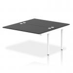 The photograph captures a set of dynamic bench desk add-on units in a sleek white frame, designed for the modern office. The black work surface adds a touch of elegance, while the practical extender kit offers versatility and functionality. Perfect for any business looking to enhance their workspace.