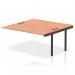 The picture shows a sleek and modern bench desk with an add-on unit, in a professional black frame. The desk is part of the Impulse Bench B2B line and has an extension kit that adds 1600mm to the length. The surface is made of warm and natural beech wood. It would be a stylish addition to any office space.