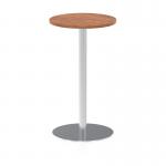 Italia 600mm Poseur Round Table Walnut Top 1145mm High Silver Leg ITL0113