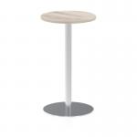 Italia 600mm Poseur Round Table Grey Oak Top 1145mm High Silver Leg ITL0117