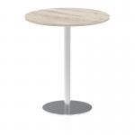 Italia 1000mm Poseur Round Table Grey Oak Top 1145mm High Silver Leg ITL0153