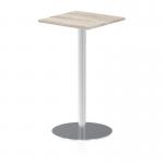 Italia 600mm Poseur Square Table Grey Oak Top 1145mm High Silver Leg ITL0225