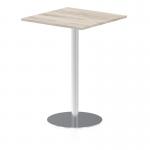 Italia 800mm Poseur Square Table Grey Oak Top 1145mm High Silver Leg ITL0345