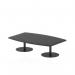 This photograph captures the sleek and modern design of the Dynamic Poseur Tables Italia 1800mm High Gloss Coffee Table. The black top contrasts elegantly with the black legs, creating a bold and stylish statement piece for any space.