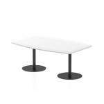 This photo features a sleek and modern Dynamic Poseur Table from Italia, measuring 1800mm in length and standing at a height of 725mm. The glossy white top is contrasted by black legs, adding a sophisticated touch to any space.