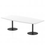 This photo features a sleek and modern 2400mm white high gloss table with black legs. Its elegant and dynamic design makes it a stylish addition to any space. This 725mm high poseur table is from the Italia collection.