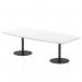 This photo features a sleek and modern 2400mm white high gloss table with black legs. Its elegant and dynamic design makes it a stylish addition to any space. This 725mm high poseur table is from the Italia collection.