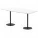 This photo captures a stylish Dynamic Poseur Table from Italia, measuring 2400mm in length with a striking white high gloss top and 1145mm high black leg. Its sleek design exudes modern sophistication and adds a touch of elegance to any space.