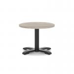 Italia 600mm Round Coffee Table Grey Oak Top 495mm High Black Leg Cross Base ITL0893