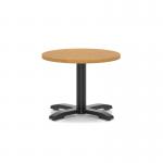 Italia 600mm Round Coffee Table Oak Top 495mm High Black Leg Cross Base ITL0895
