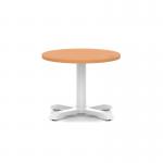 Italia 600mm Round Coffee Table Beech Top 495mm High White Leg Cross Base ITL0898