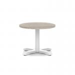 Italia 600mm Round Coffee Table Grey Oak Top 495mm High White Leg Cross Base ITL0899