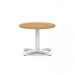 Italia 600mm Round Coffee Table Oak Top 495mm High White Leg Cross Base ITL0901