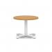 Italia 600mm Round Coffee Table Oak Top 495mm High White Leg Cross Base ITL0901