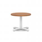 Italia 600mm Round Coffee Table Walnut Top 495mm High White Leg Cross Base ITL0902