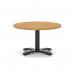 Italia 800mm Round Coffee Table Oak Top 495mm High Black Leg Cross Base ITL0907