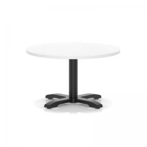 Italia 800mm Round Coffee Table White Top 495mm High Black Leg Cross