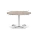 Italia 800mm Round Coffee Table Grey Oak Top 495mm High White Leg Cross Base ITL0911