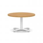 Italia 800mm Round Coffee Table Oak Top 495mm High White Leg Cross Base ITL0913