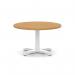 Italia 800mm Round Coffee Table Oak Top 495mm High White Leg Cross Base ITL0913