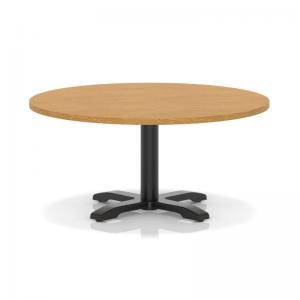 Italia 1000mm Round Coffee Table Oak Top 495mm High Black Leg Cross