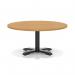 Italia 1000mm Round Coffee Table Oak Top 495mm High Black Leg Cross Base ITL0919