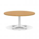 Italia 1000mm Round Coffee Table Oak Top 495mm High White Leg Cross Base ITL0925