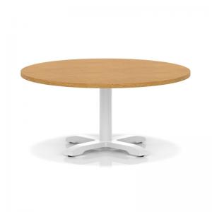 Italia 1000mm Round Coffee Table Oak Top 495mm High White Leg Cross
