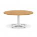 Italia 1000mm Round Coffee Table Oak Top 495mm High White Leg Cross Base ITL0925
