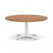 Italia 1000mm Round Coffee Table Walnut Top 495mm High White Leg Cross Base ITL0926