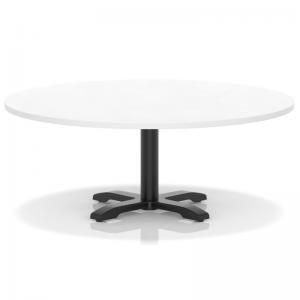 Italia 1200mm Round Coffee Table White Top 495mm High Black Leg Cross