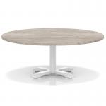 Italia 1200mm Round Coffee Table Grey Oak Top 495mm High White Leg Cross Base ITL0935