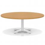 Italia 1200mm Round Coffee Table Oak Top 495mm High White Leg Cross Base ITL0937