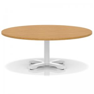 Italia 1200mm Round Coffee Table Oak Top 495mm High White Leg Cross