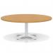 Italia 1200mm Round Coffee Table Oak Top 495mm High White Leg Cross Base ITL0937