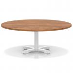 Italia 1200mm Round Coffee Table Walnut Top 495mm High White Leg Cross Base ITL0938