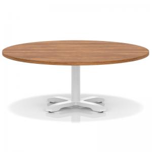 Italia 1200mm Round Coffee Table Walnut Top 495mm High White Leg Cross