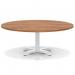 Italia 1200mm Round Coffee Table Walnut Top 495mm High White Leg Cross Base ITL0938