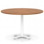 Italia 1200mm Poseur Round Table Walnut Top 750mm High White Leg Cross Base ITL0986