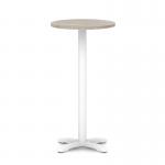 Italia 600mm Poseur Round Table Grey Oak Top 1170mm High White Leg Cross Base ITL0995