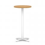 Italia 600mm Poseur Round Table Oak Top 1170mm High White Leg Cross Base ITL0997