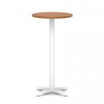 Italia 600mm Poseur Round Table Walnut Top 1170mm High White Leg Cross Base ITL0998