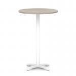 Italia 800mm Poseur Round Table Grey Oak Top 1170mm High White Leg Cross Base ITL1007