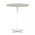 Italia 1000mm Poseur Round Table Grey Oak Top 1170mm High White Leg Cross Base ITL1019