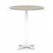 Italia 1000mm Poseur Round Table Grey Oak Top 1170mm High White Leg Cross Base ITL1019