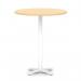Italia 1000mm Poseur Round Table Maple Top 1170mm High White Leg Cross Base ITL1020