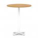 Italia 1000mm Poseur Round Table Oak Top 1170mm High White Leg Cross Base ITL1021